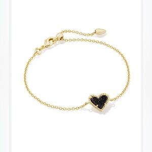 NEW KENDRA SCOTT women's ari heart delicate chain bracelet in gold black drusy